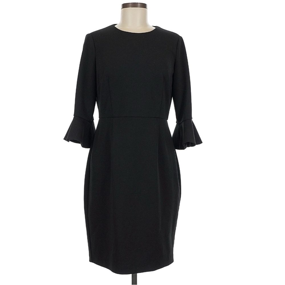 Donna Morgan Crew Neck Bell Sleeve Solid Crepe Black Cocktail Dress NWOT size 2